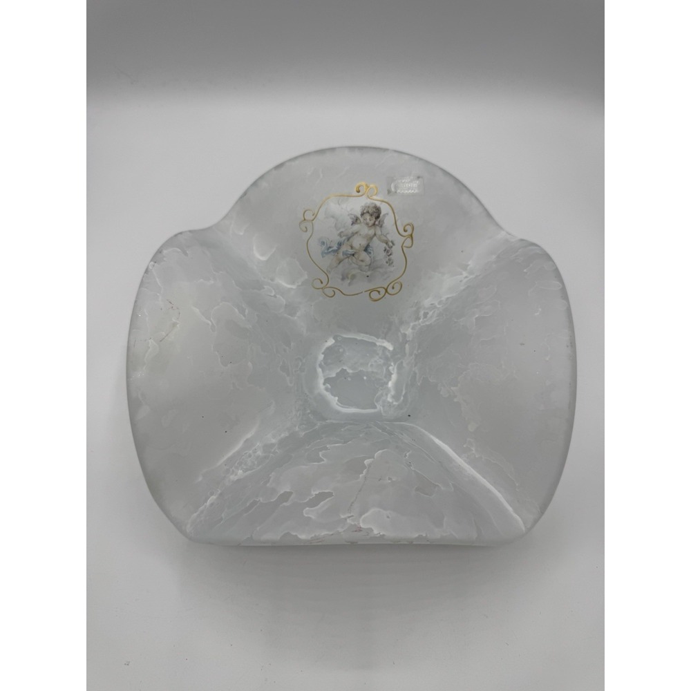 Silvestri Arte Murano Frosted Crystal Glass Bowl Cherub Angel Italy Hand Made